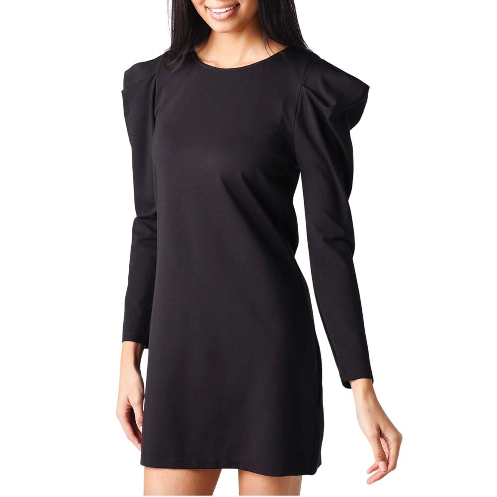 Zara Black Open Back Mini Dress L Statement Sleeves Party LBD Shift Dress Puff